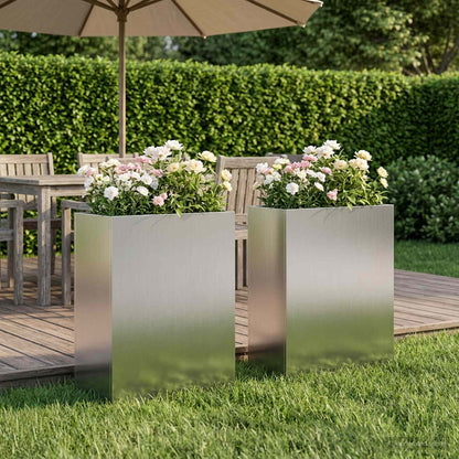Garden Planter 2 pcs Silver 40 x 20 x 50 cm Galvanised Steel