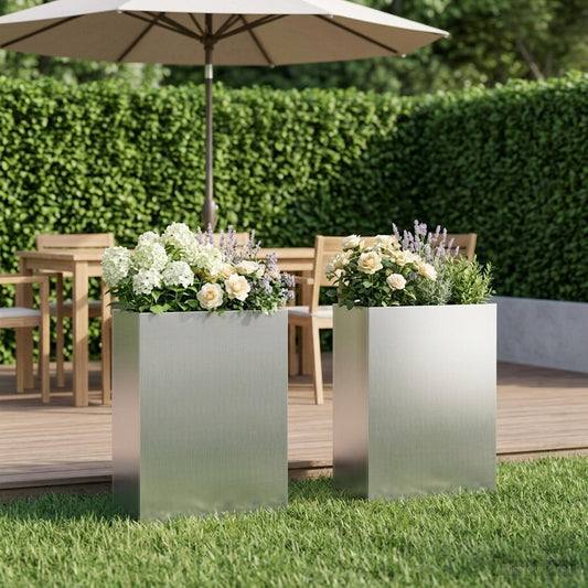 Garden Planter 2 pcs Silver 40 x 20 x 75 cm Galvanised Steel