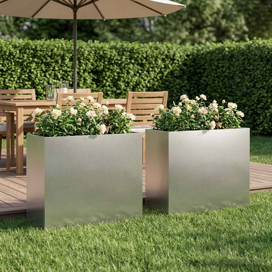 Garden Planter 2 pcs Silver 50 x 20 x 40 cm Stainless Steel