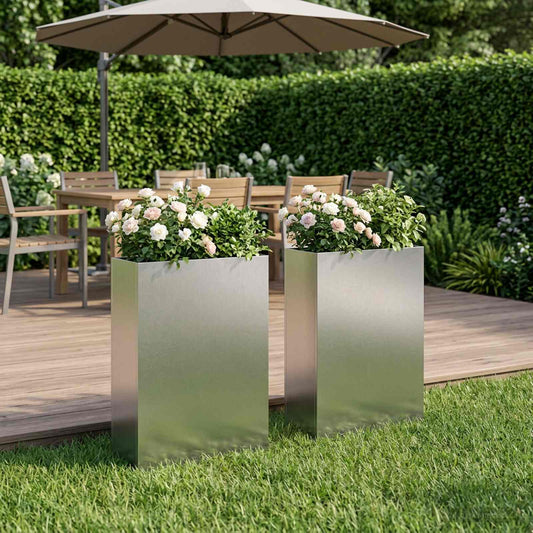 Garden Planter 2 pcs Silver 50 x 20 x 75 cm Stainless Steel