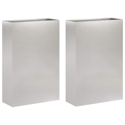 Garden Planter 2 pcs Silver 50 x 20 x 75 cm Stainless Steel