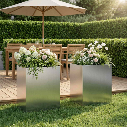 Garden Planter 2 pcs Silver 40 x 30 x 40 cm Galvanised Steel