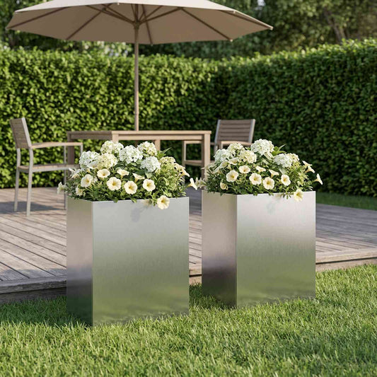 Garden Planter 2 pcs Silver 40 x 30 x 50 cm Stainless Steel