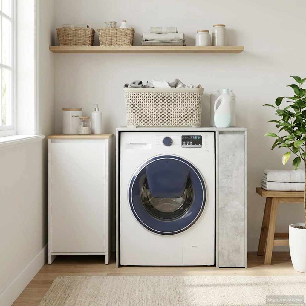 Wash Machine Cabinet with Storage Concrete gray 87 x 60 x 89 cm
