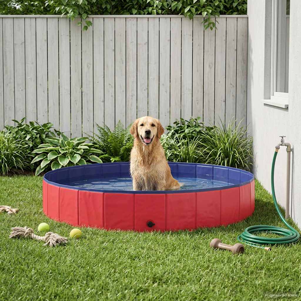 Dog Pool Folding Red Ø200 x 30 cm Thick PVC