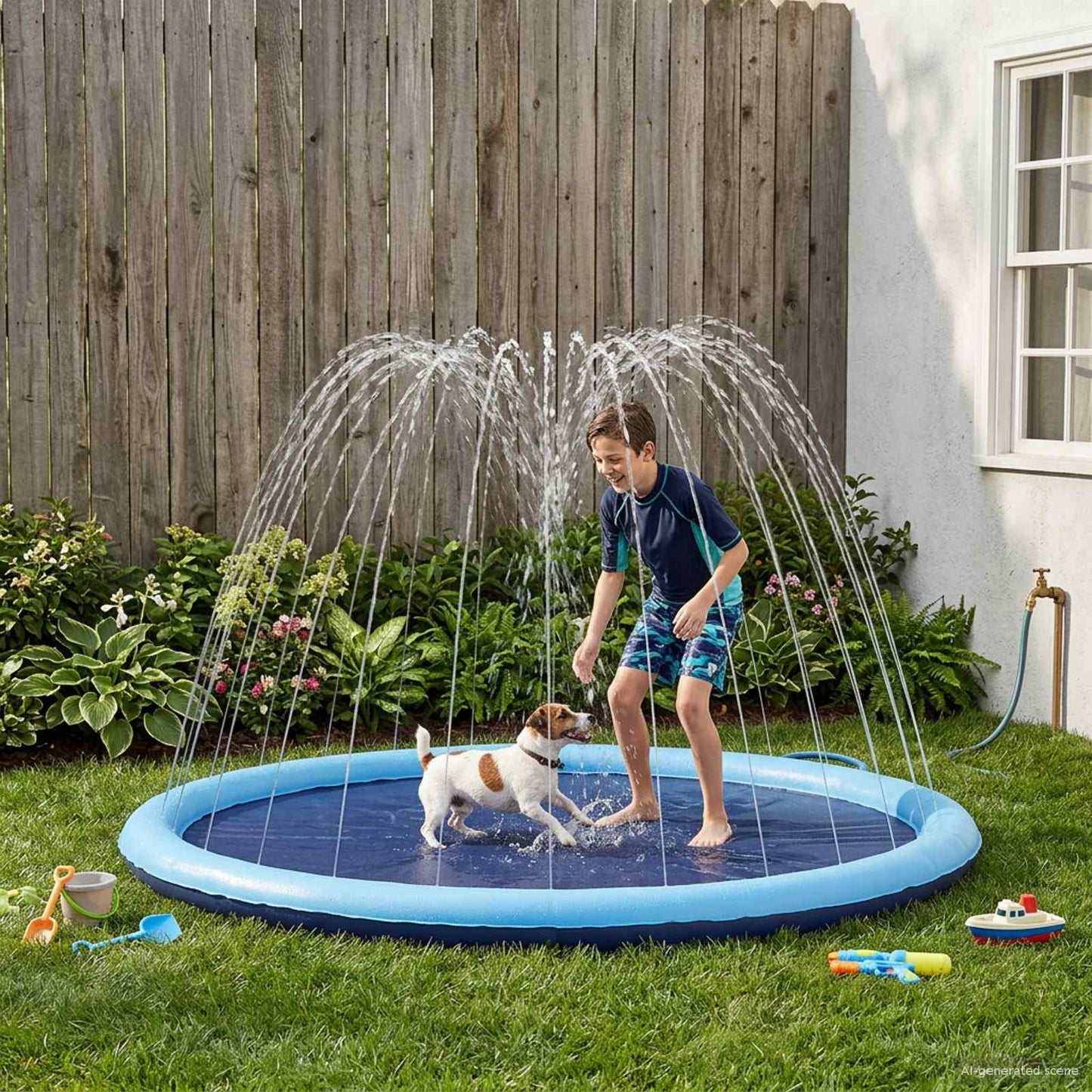 Splash Pad for Kids and Dogs Folding Blue Ø150 x 10 cm PVC