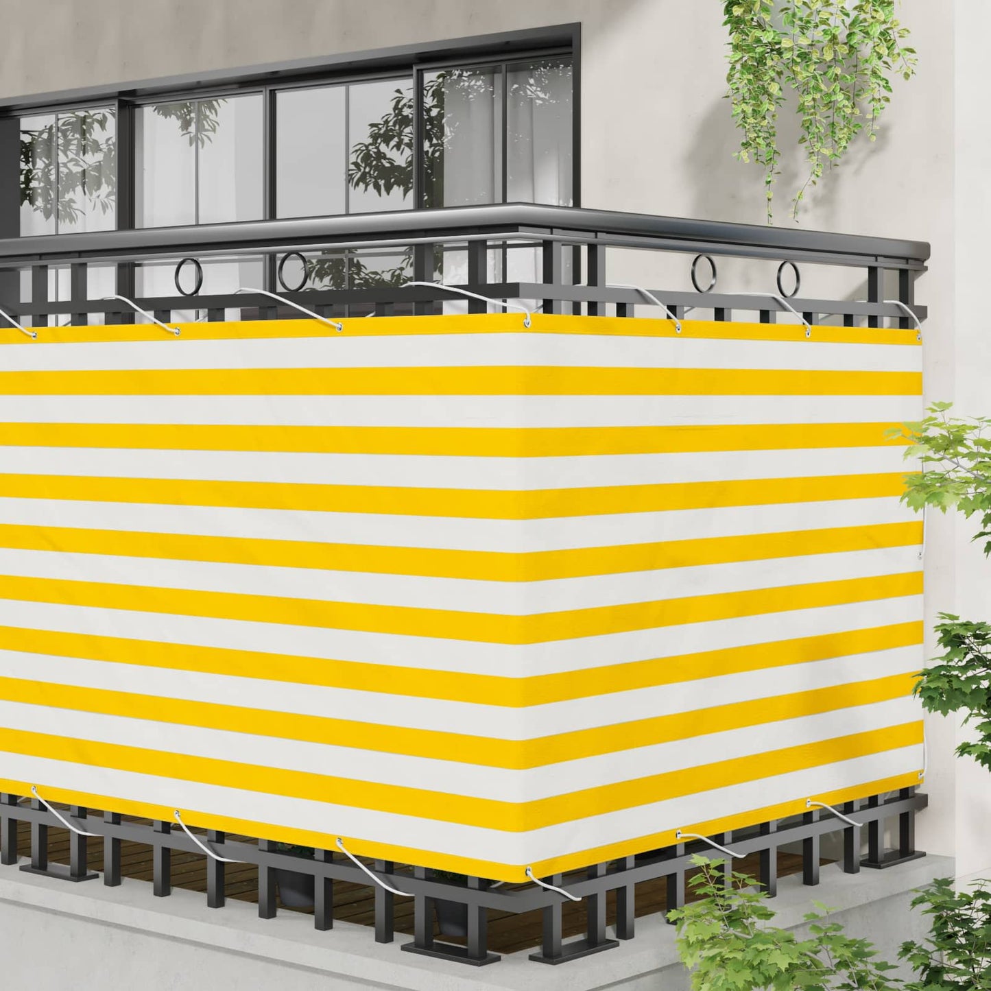 Balcony Screen Yellow and White 110 x 200 cm Oxford Fabric