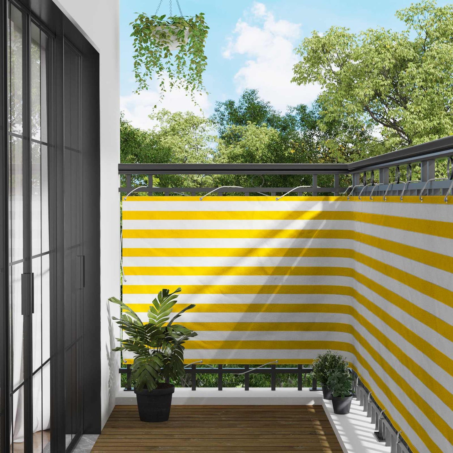 Balcony Screen Yellow and White 110 x 700 cm Oxford Fabric