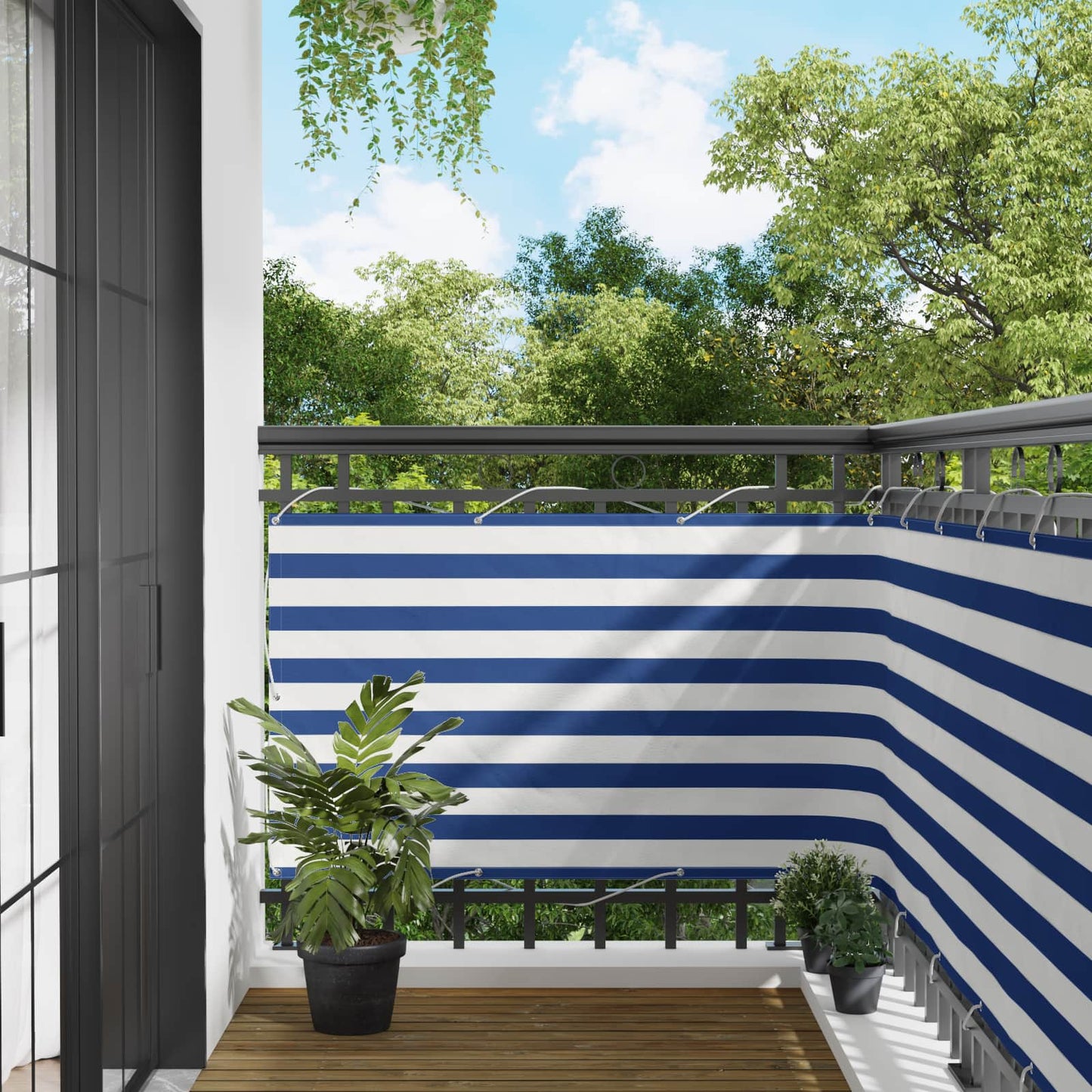 Balcony Screen Blue and White 100 x 400 cm Oxford Fabric