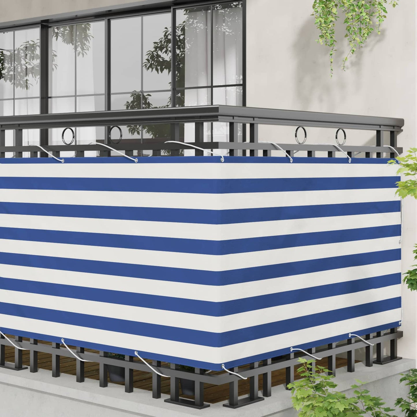 Balcony Screen Blue and White 100 x 400 cm Oxford Fabric