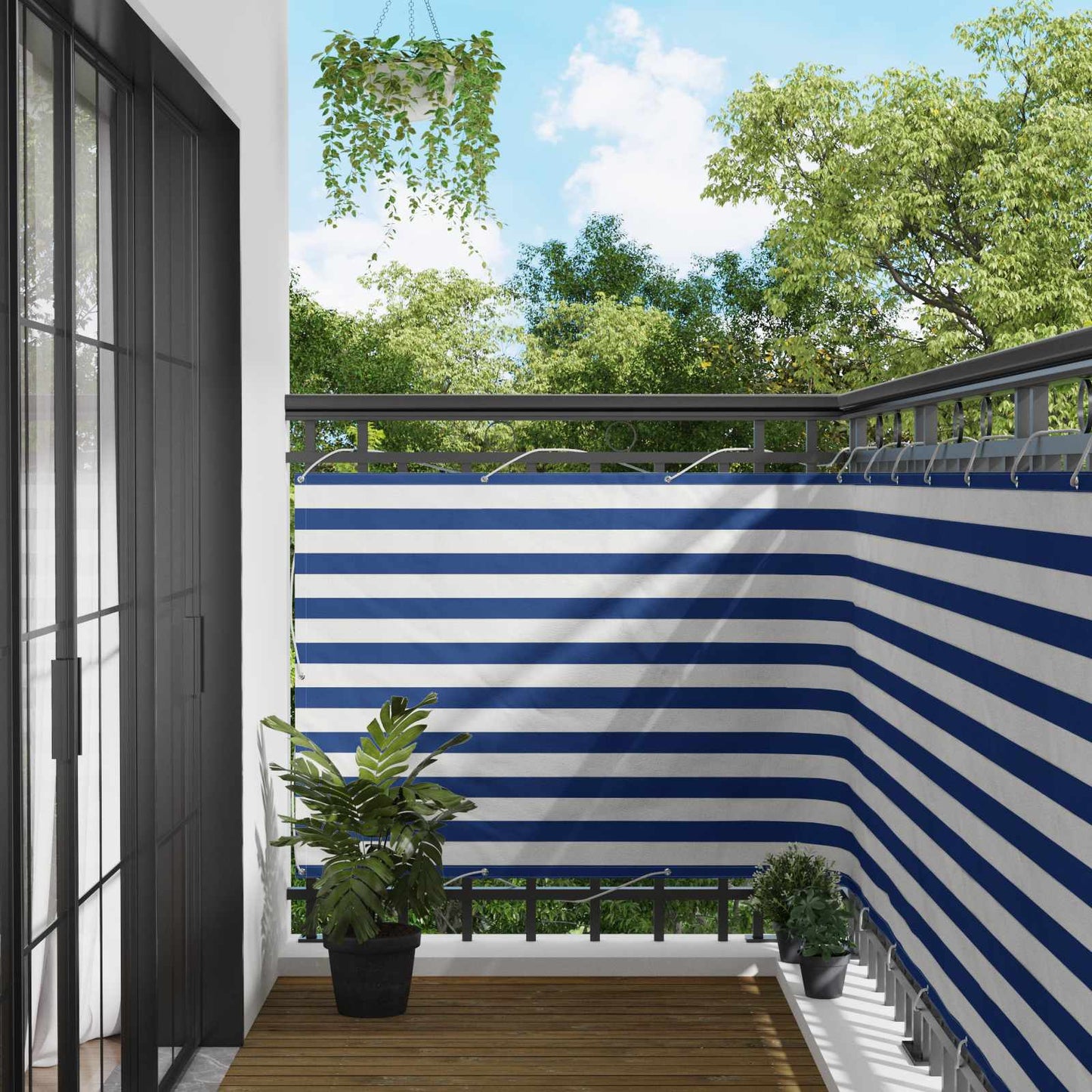 Balcony Screen Blue and White 120 x 200 cm PU coated oxford alu