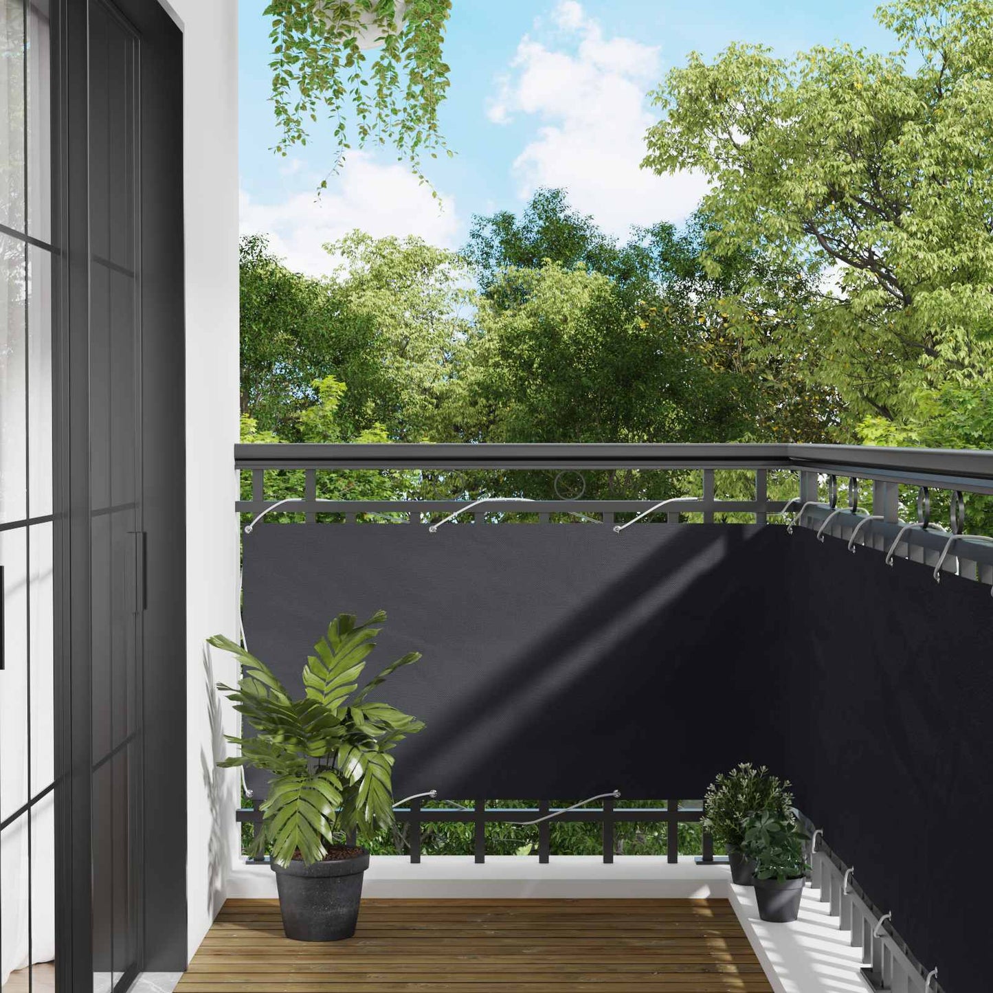 Balcony Screen Black 75 x 200 cm PU coated oxford alu