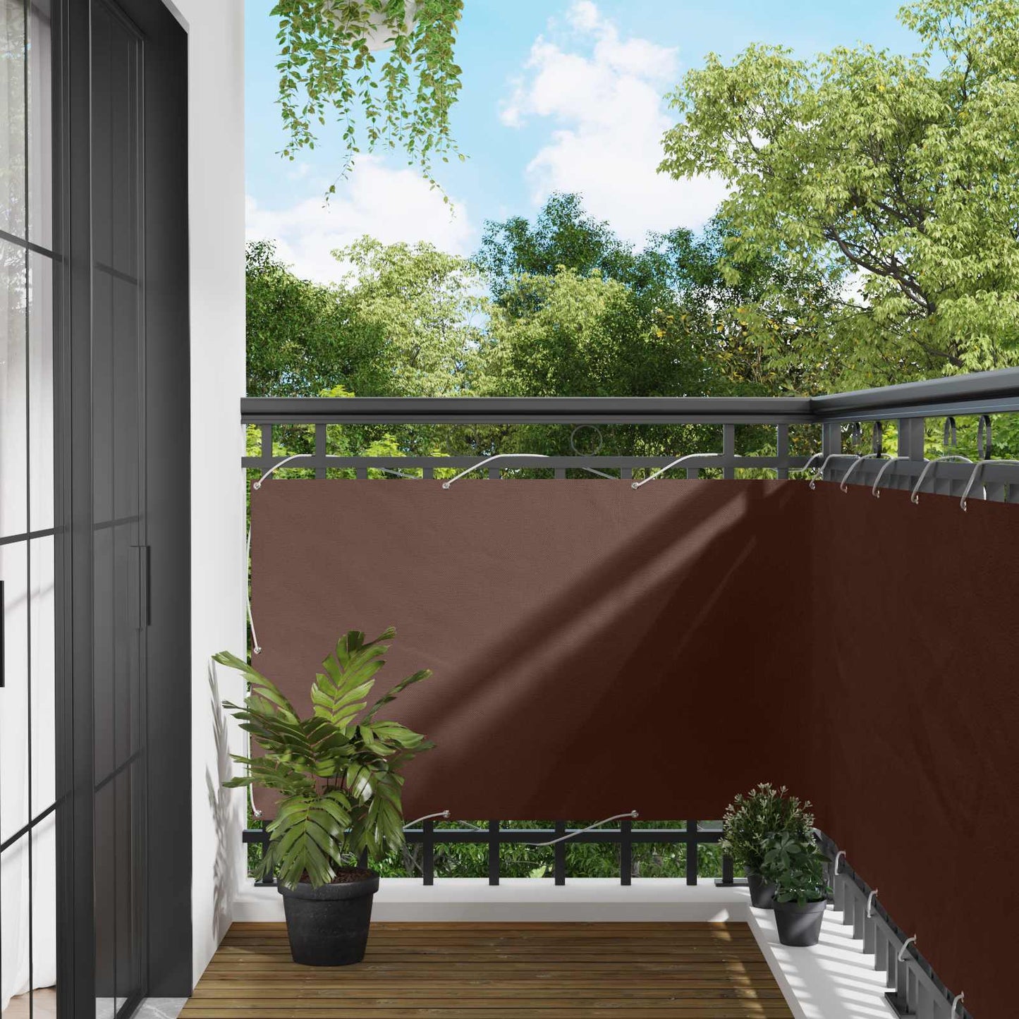 Balcony Screen Brown 100 x 600 cm Oxford Fabric