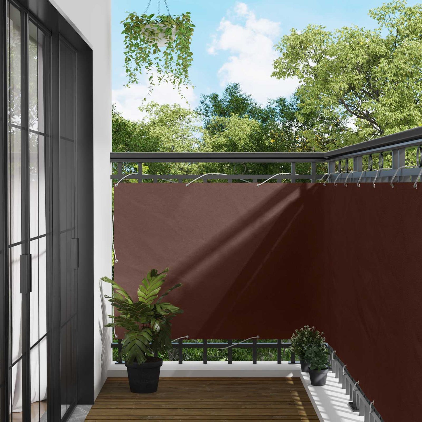 Balcony Screen Brown 110 x 500 cm Oxford Fabric