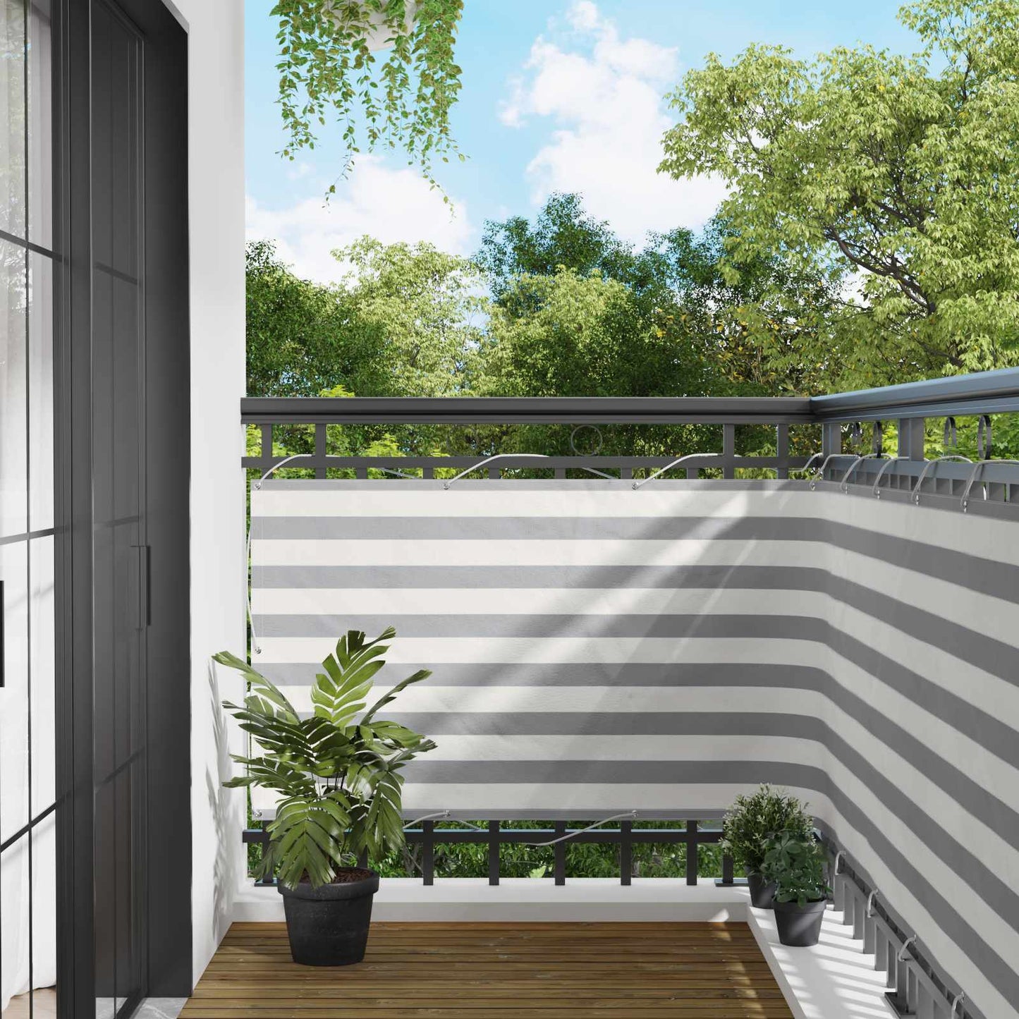 Balcony Screen Light Grey and White 100 x 1000 cm Oxford Fabric
