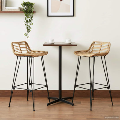 Bar Stool 2 pcs Natural 44 x 45 x 76 cm Rattan and Steel