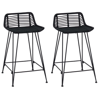 Bar Stool 2 pcs Black 44 x 45 x 76 cm Rattan and Steel