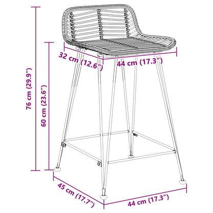 Bar Stool 2 pcs Black 44 x 45 x 76 cm Rattan and Steel