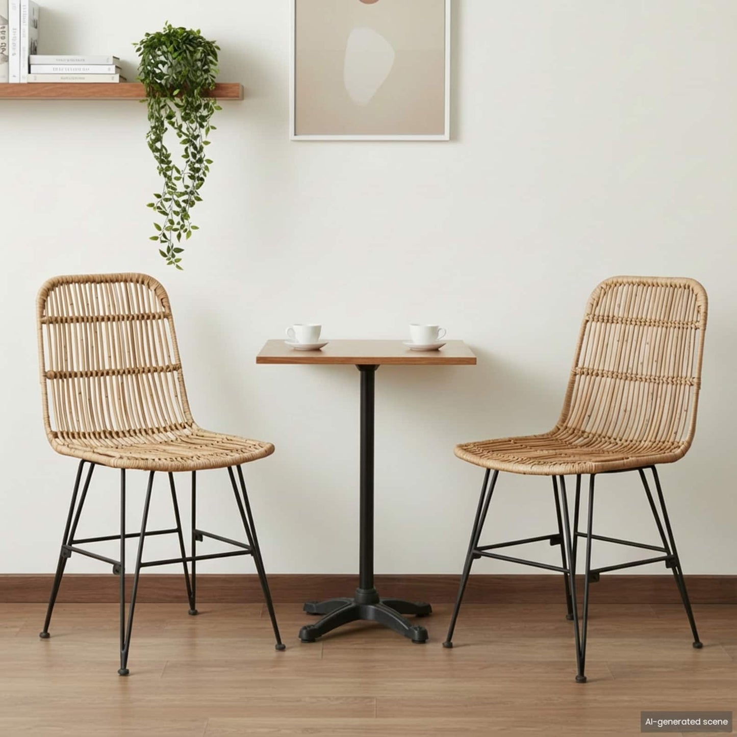 Dinning Chair 2 pcs Natural 41 x 55 x 85 cm Rattan and Steel