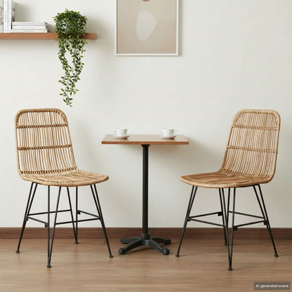 Dinning Chair 2 pcs Natural 41 x 55 x 85 cm Rattan and Steel