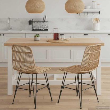 Dinning Chair 2 pcs Natural 41 x 55 x 85 cm Rattan and Steel