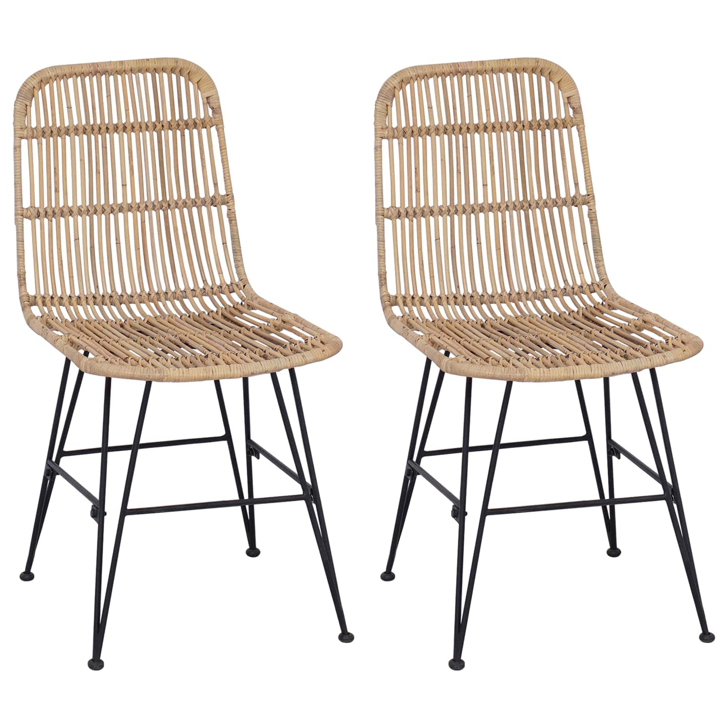 Dinning Chair 2 pcs Natural 41 x 55 x 85 cm Rattan and Steel