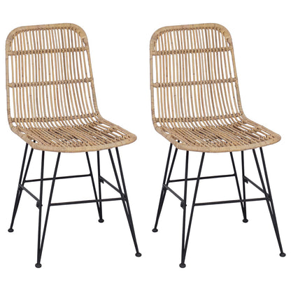 Dinning Chair 2 pcs Natural 41 x 55 x 85 cm Rattan and Steel