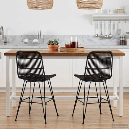 Dinning Chair 2 pcs Black 41 x 55 x 85 cm Rattan and Steel