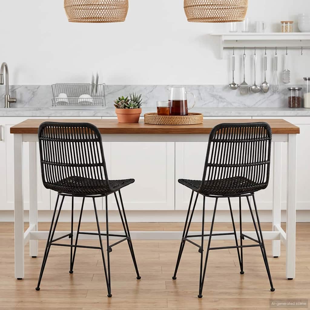 Dinning Chair 2 pcs Black 41 x 55 x 85 cm Rattan and Steel