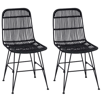 Dinning Chair 2 pcs Black 41 x 55 x 85 cm Rattan and Steel