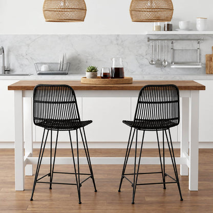 Bar Stool 2 pcs Black 44 x 54 x 96 cm Rattan and Steel