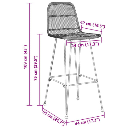Bar Stool 2 pcs Natural 44 x 55 x 109 cm Rattan and Steel
