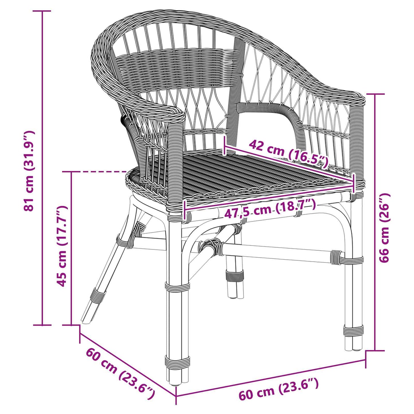 Stacking Chair Black 60 x 60 x 81 cm Rattan