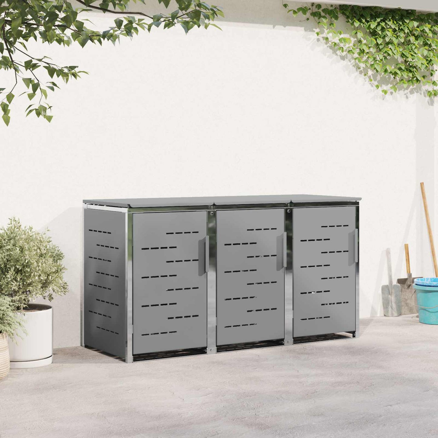 Wheelie Bin Storage Stainless Steel Grey