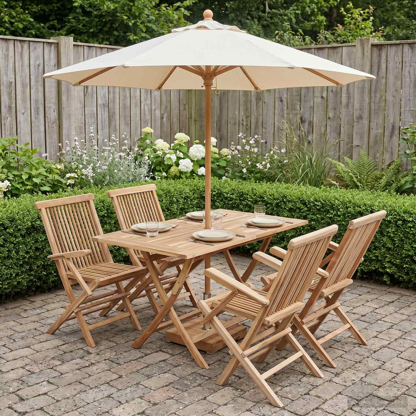 Garden Furniture Set 5 pcs Natural Solid Teak Wood