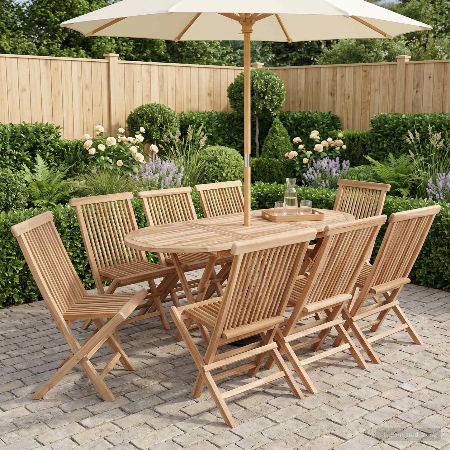Garden Furniture Set 9 pcs Natural Solid Teak Wood