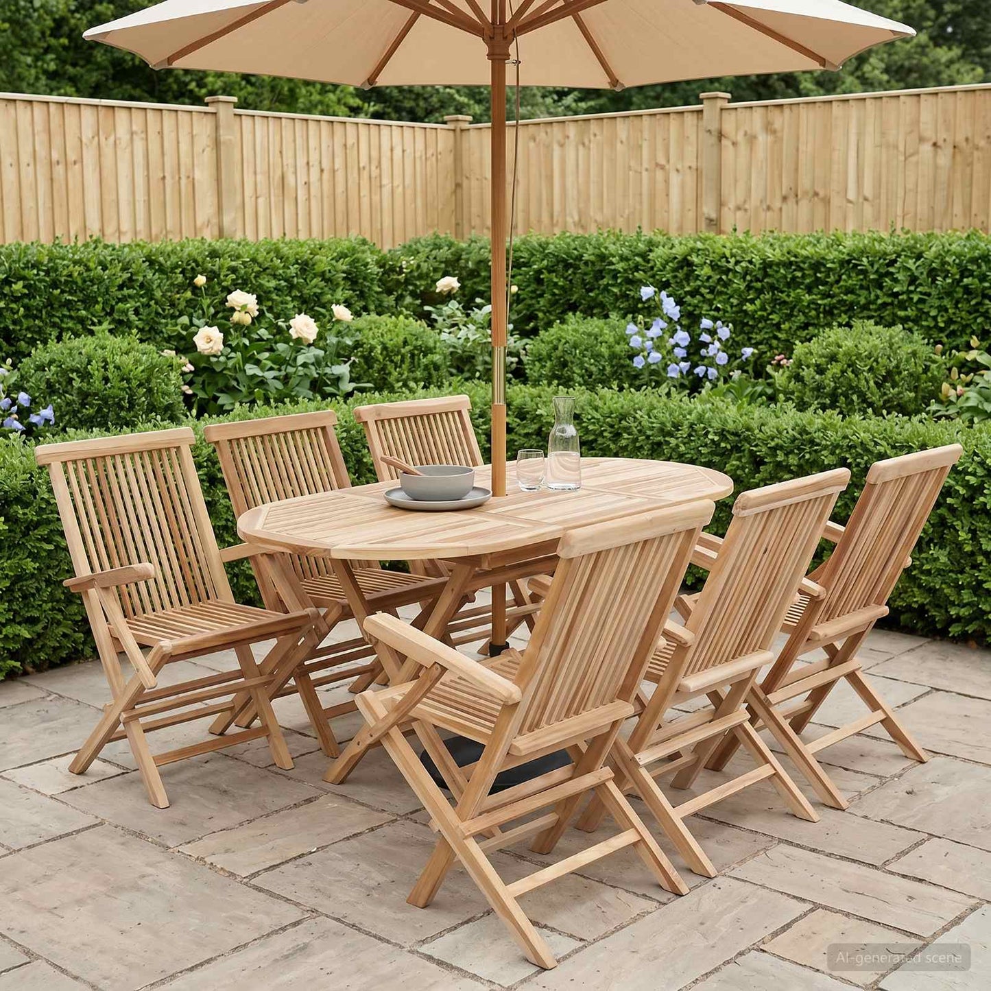 Garden Furniture Set 7 pcs Natural Solid Teak Wood