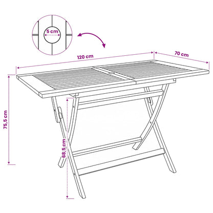 Folding Garden Table Natural 120 x 70 x 75.5 cm Solid Teak Wood