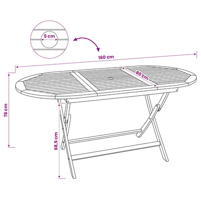 Folding Garden Table Natural 160 x 80 x 76 cm Solid Teak Wood