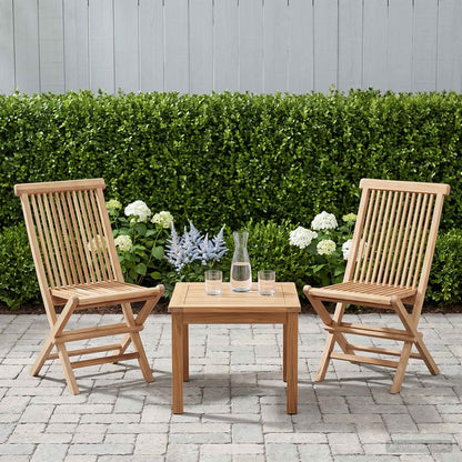 Folding Garden Chair 2 pcs Natural Solid Teak Wood