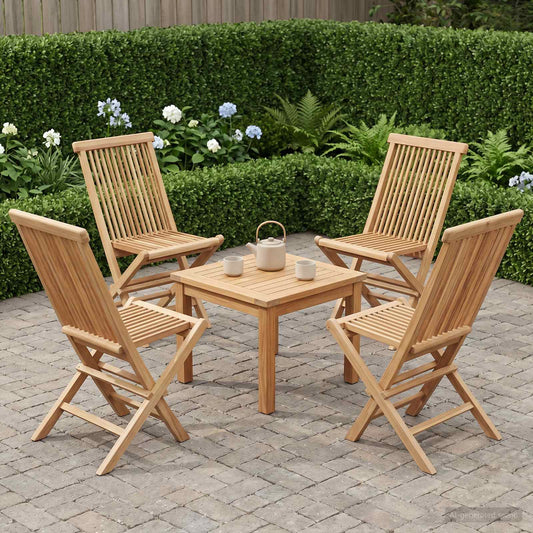 Folding Garden Chair 4 pcs Natural Solid Teak Wood