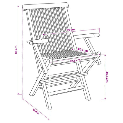 Folding Garden Chair 3 pcs Natural Solid Teak Wood