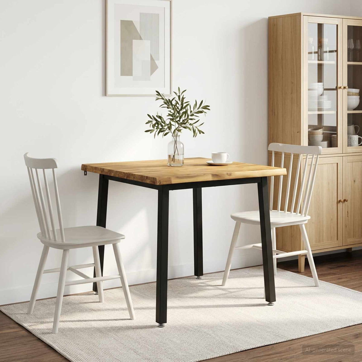 70 x 70 x 75 cm Solid Acacia Wood White and Black Square
