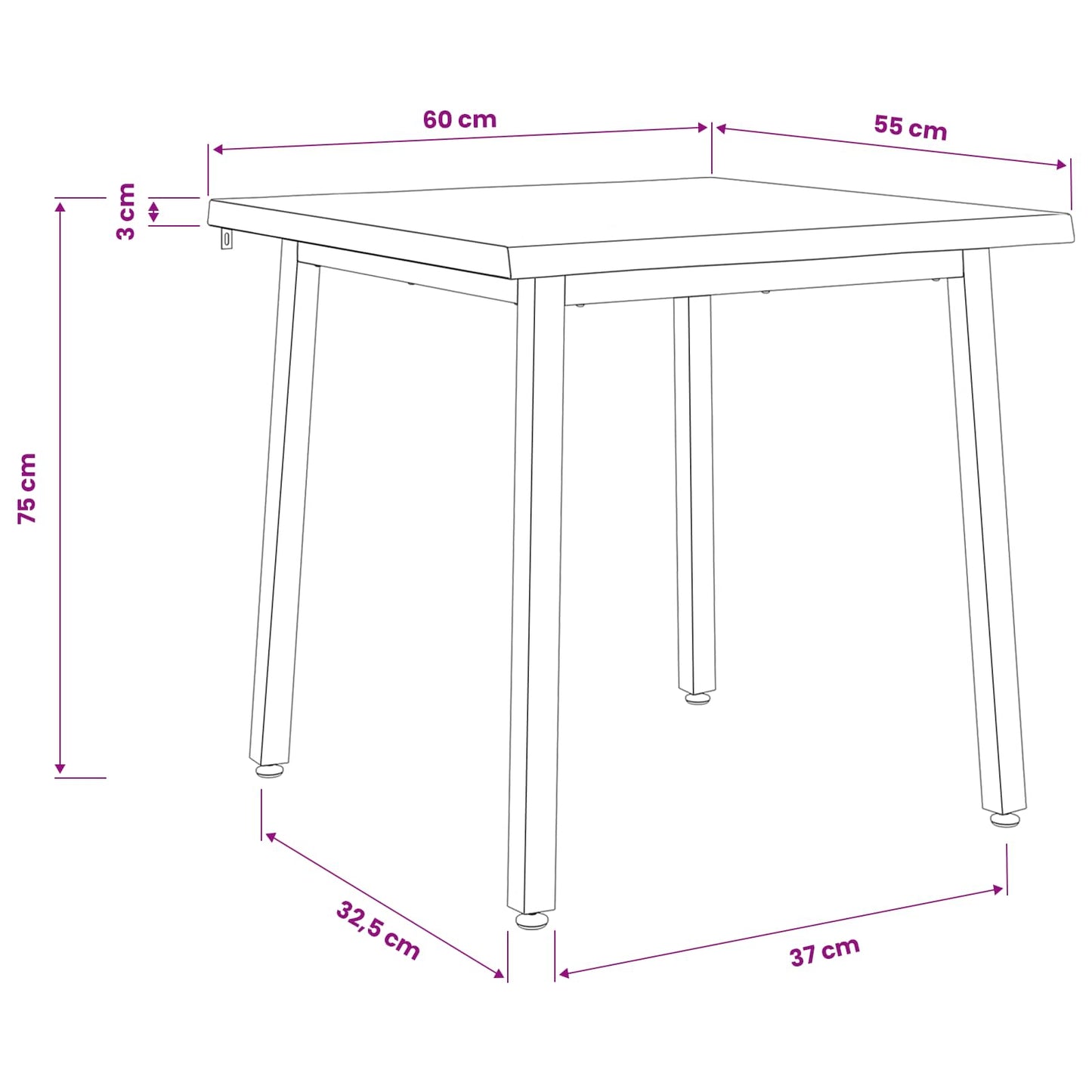 60 x 55 x 75 cm Solid Acacia Wood White and Black Rectangular