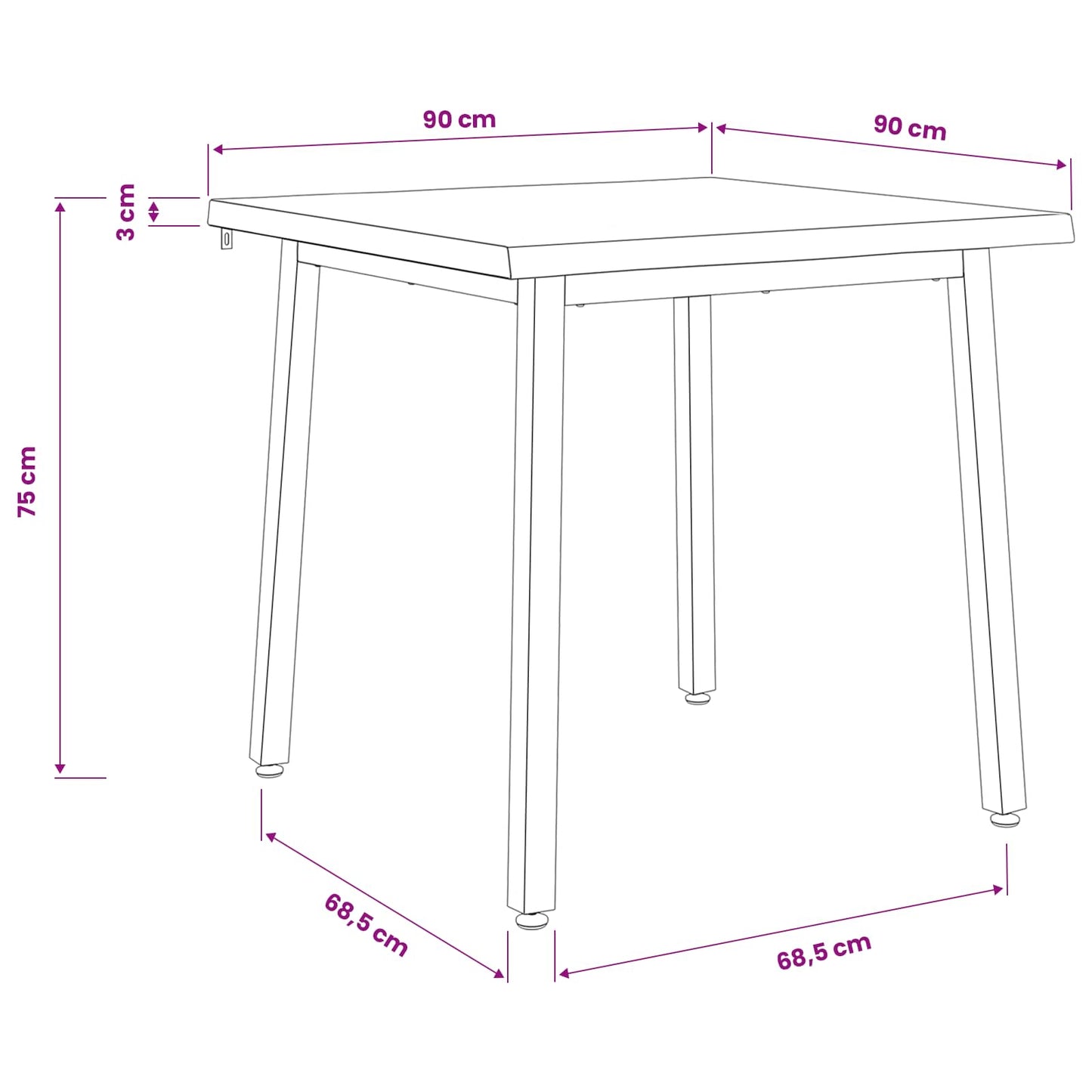 90 x 90 x 75 cm Solid Acacia Wood White and Black Square