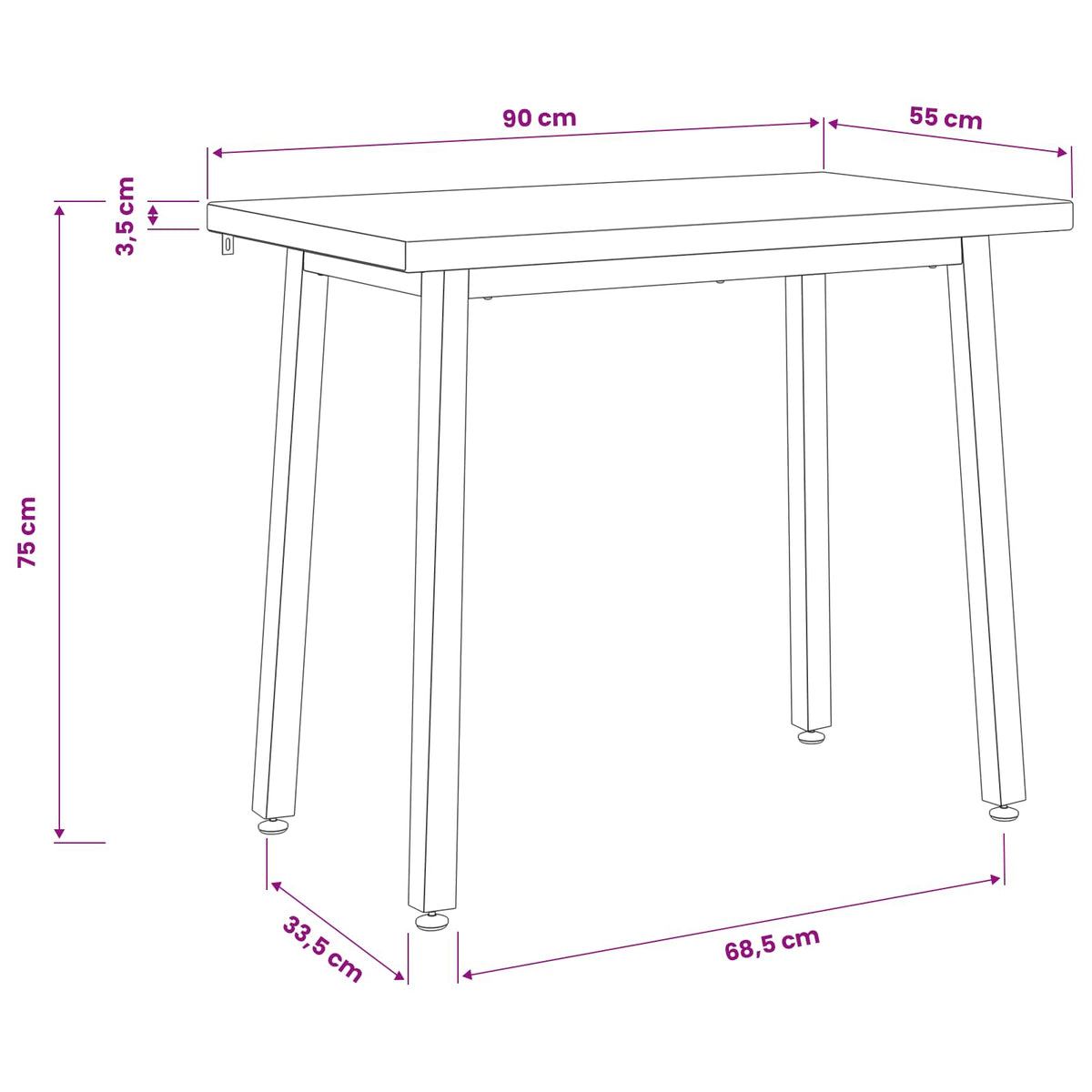 Square Dining Table 90 x 55 x 75 cm Solid Acacia Wood Whitewash