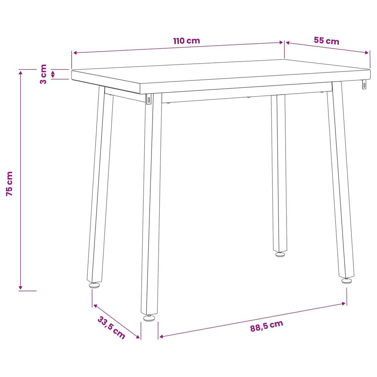 110 x 55 x 75 cm Solid Acacia Wood White and Black Rectangular