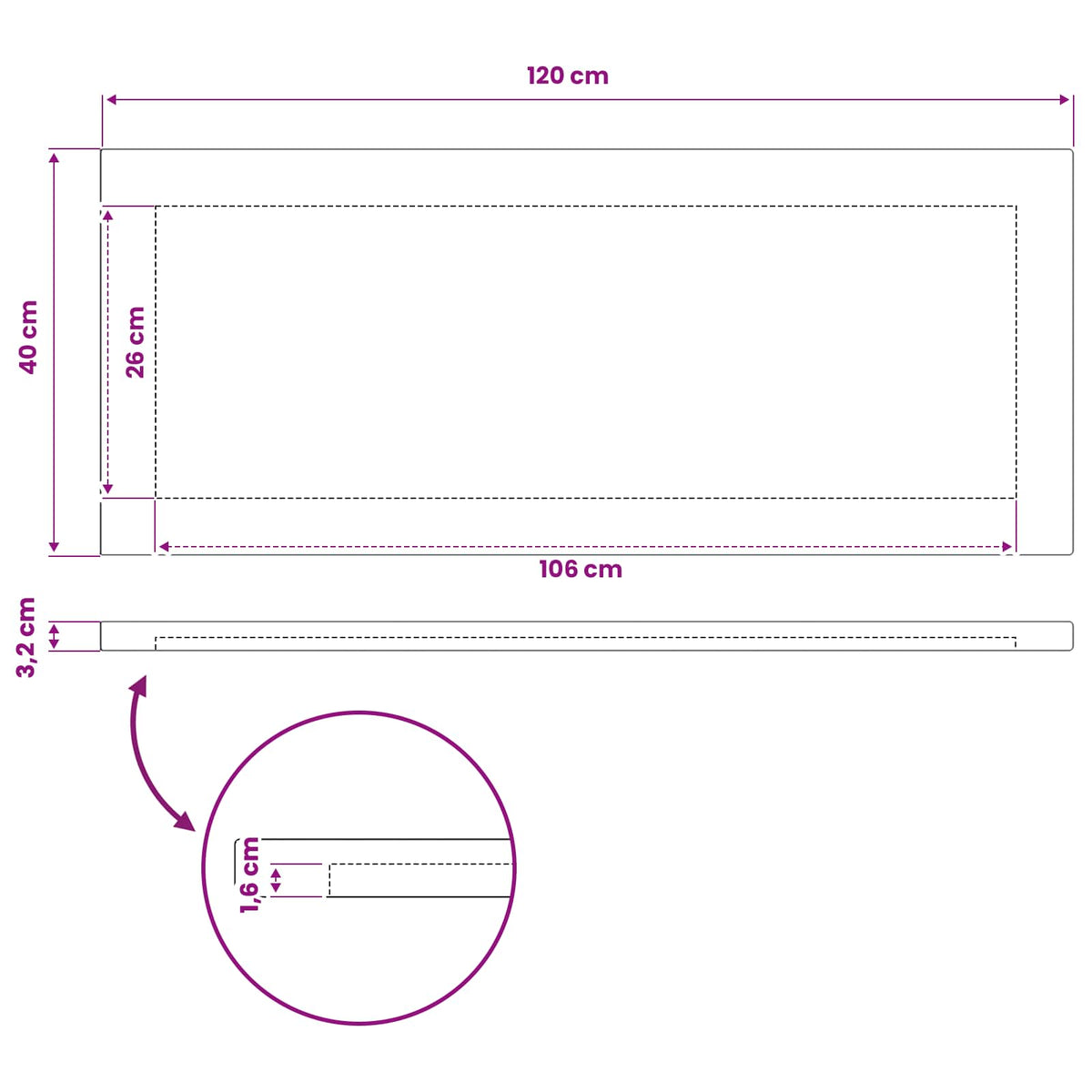 Rectangular Table Top 120 x 40 x 3.2 cm Rectangular