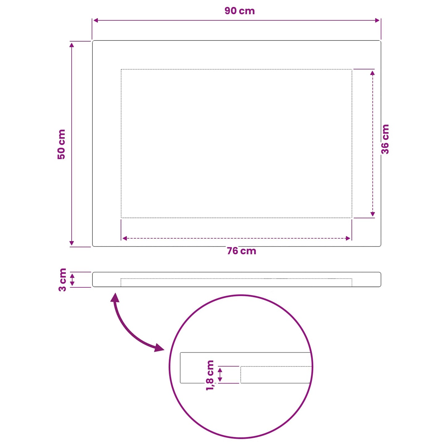 Rectangular Table Top 90 x 50 x 3.5 cm Rectangular Natural