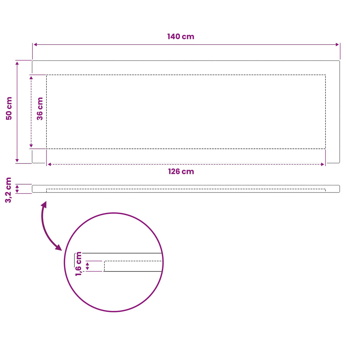 Rectangular Table Top 140 x 50 x 3.2 cm Rectangular